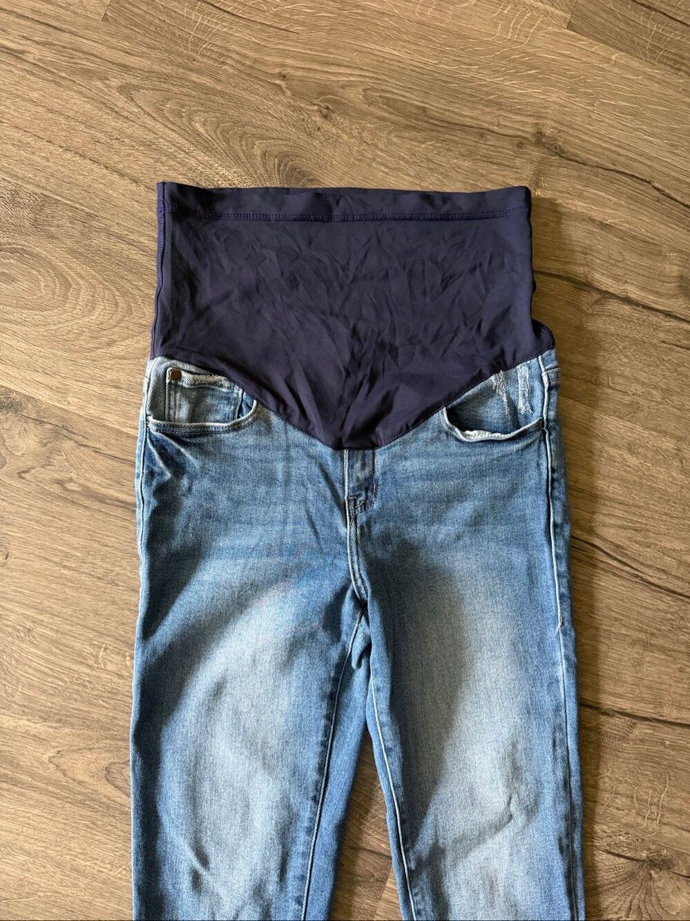 Pink blush Navy Blue Distressed Fringe Hem Maternity Jeans size 29 - Picture 6 of 8